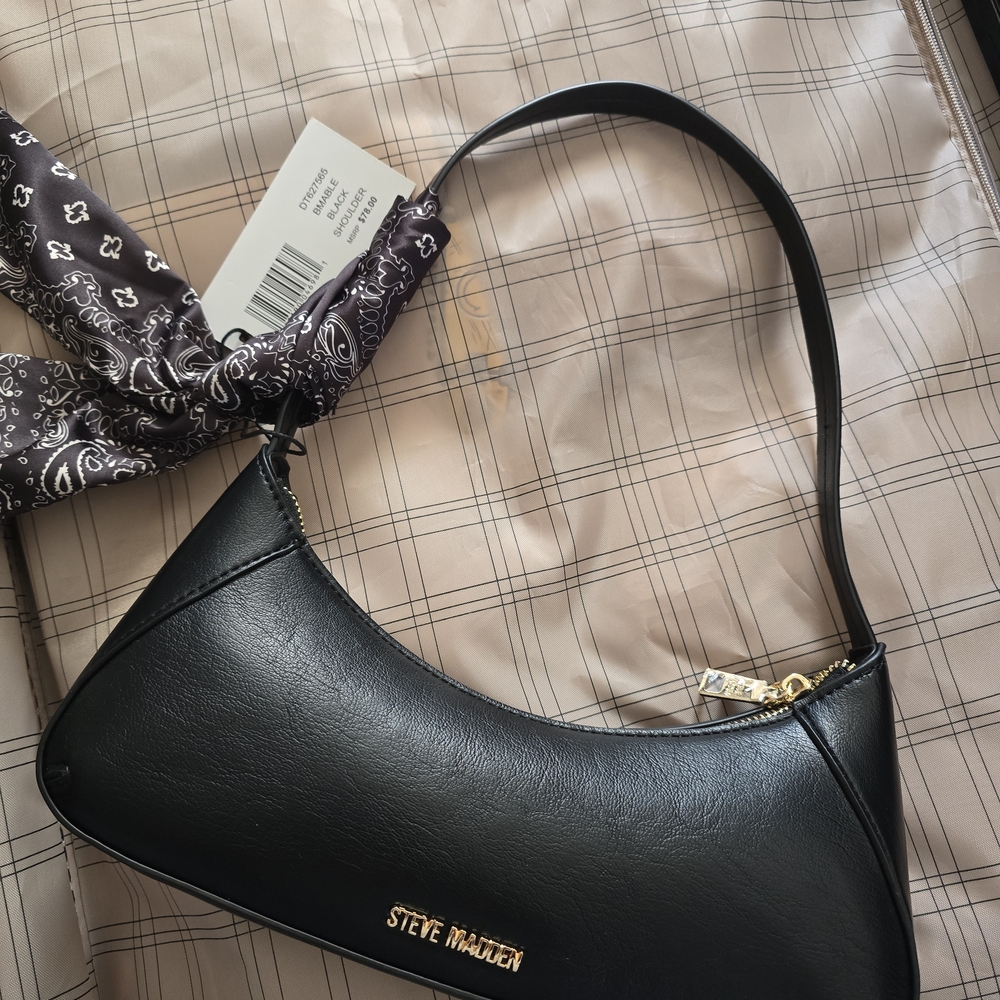 Steve Madden Black Crescent Shoulder Bag with Gold Hardware